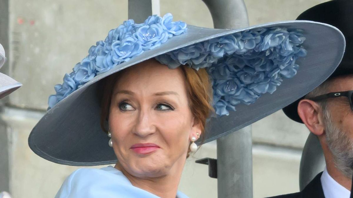 J.K. Rowling  in a large hat