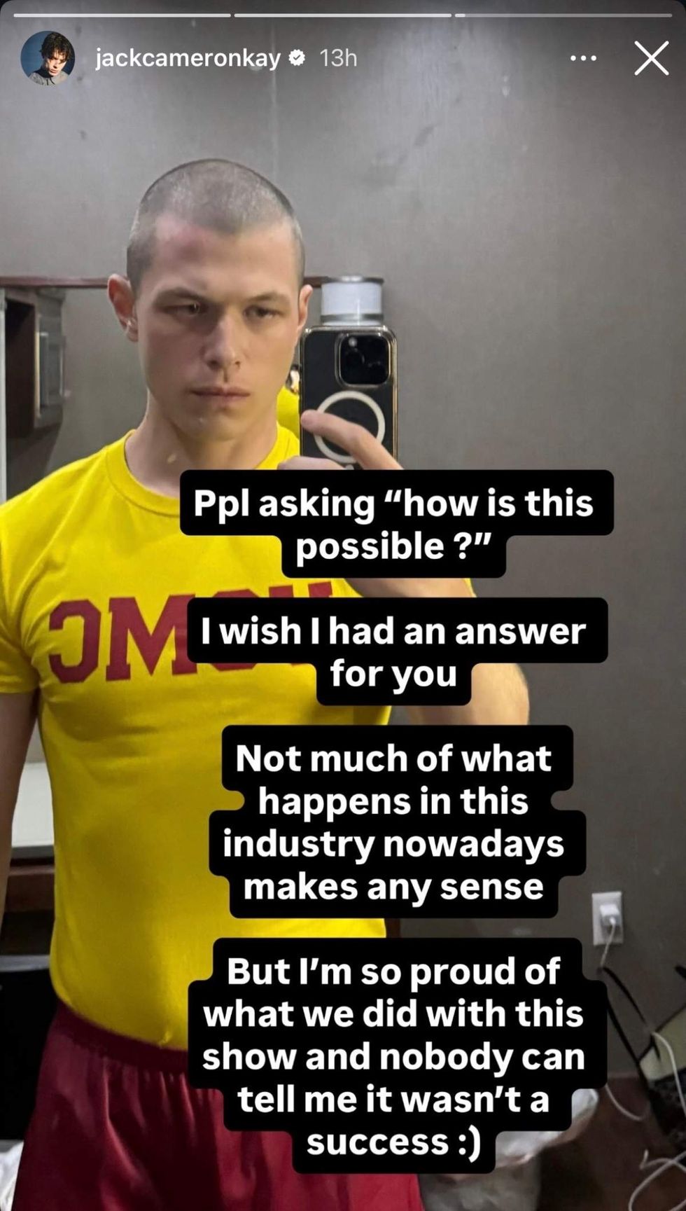 Jack Cameron Kay, who played Joshua Jones on Boots, shared via Instagram Story