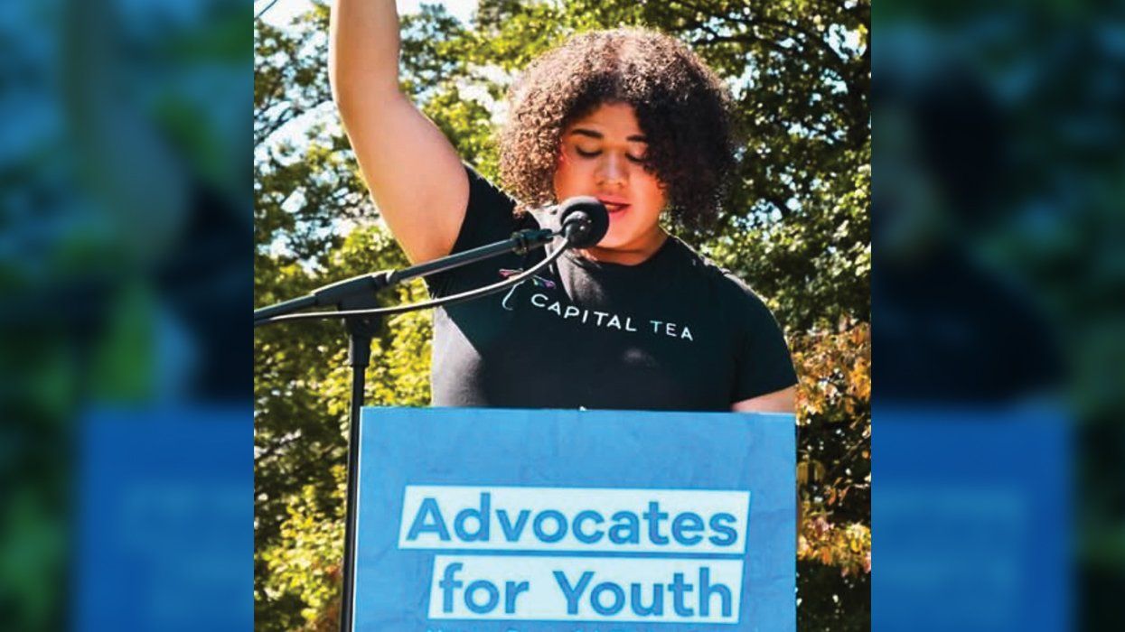 jae douglas speaks in front of an advocates for youth podium
