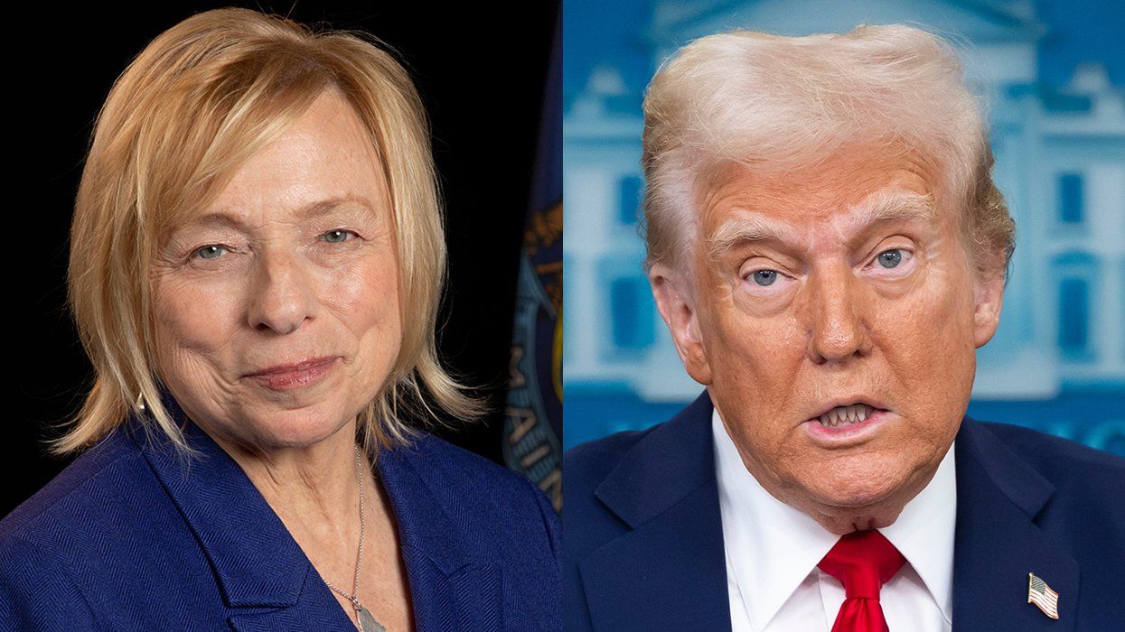 Janet Mills official portrait alongside Donald Trump press briefing white house 2025