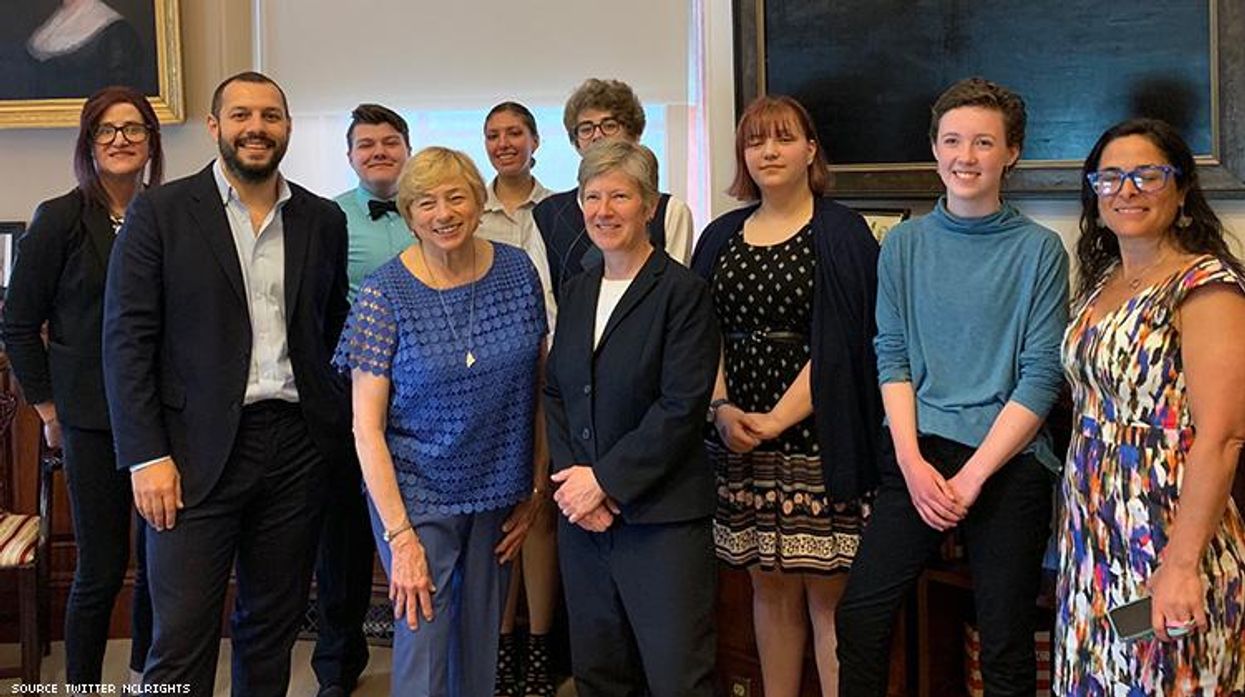 Janet Mills with Mary Bonauto and young Mainers