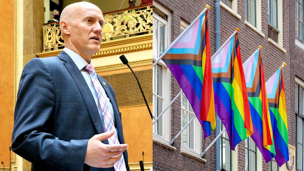 Jeff Stenquist utah LGBTQ progress pride flags school building