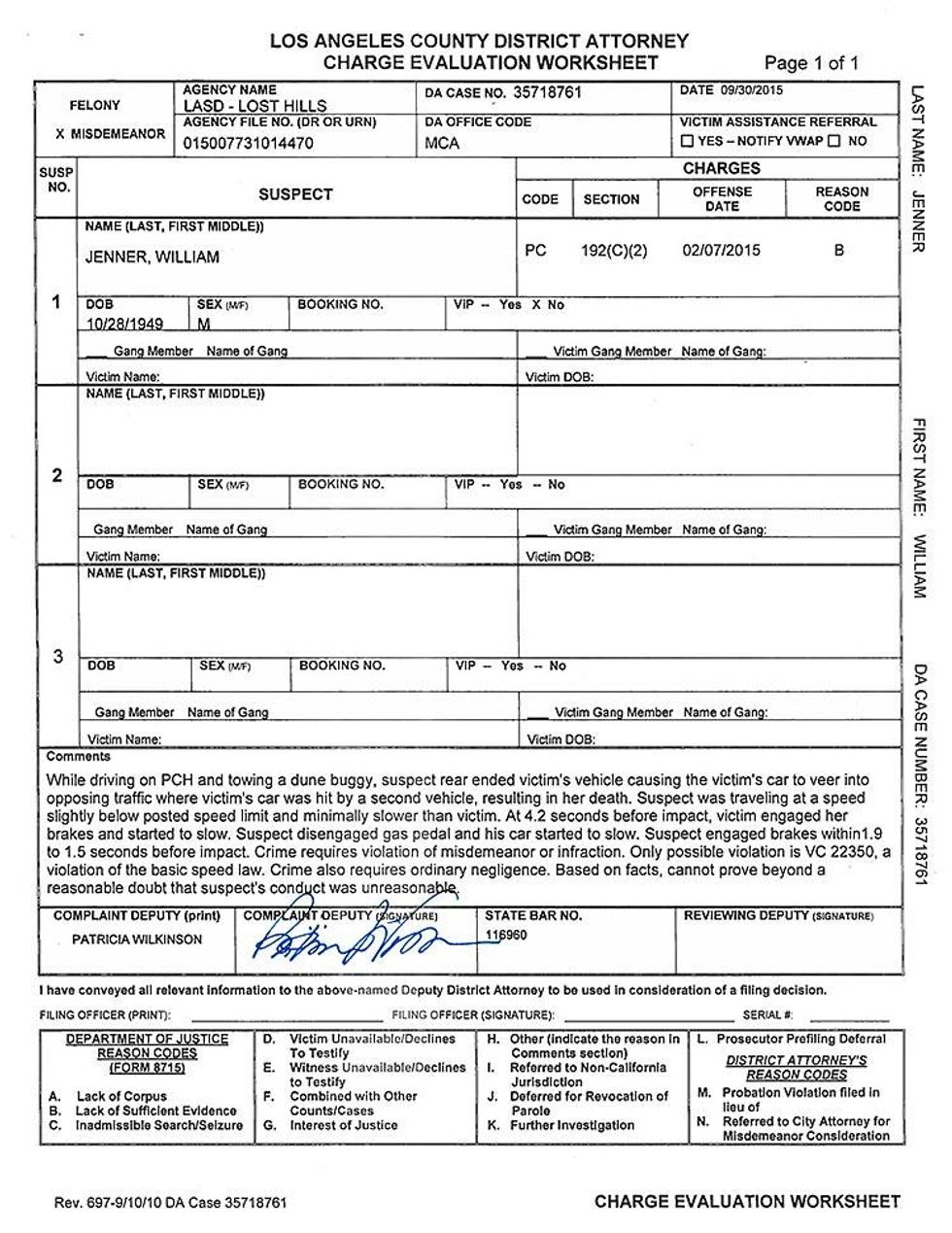 JENNER ACCIDENT REPORT