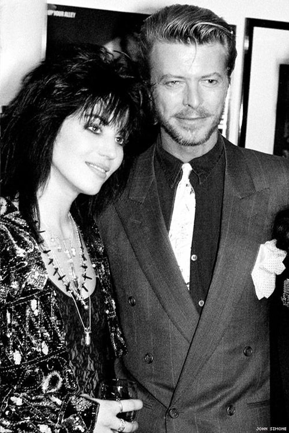 Joan Jett and David Bowie at Bice celebrating Joan Jett's Broadway stint, 1989
