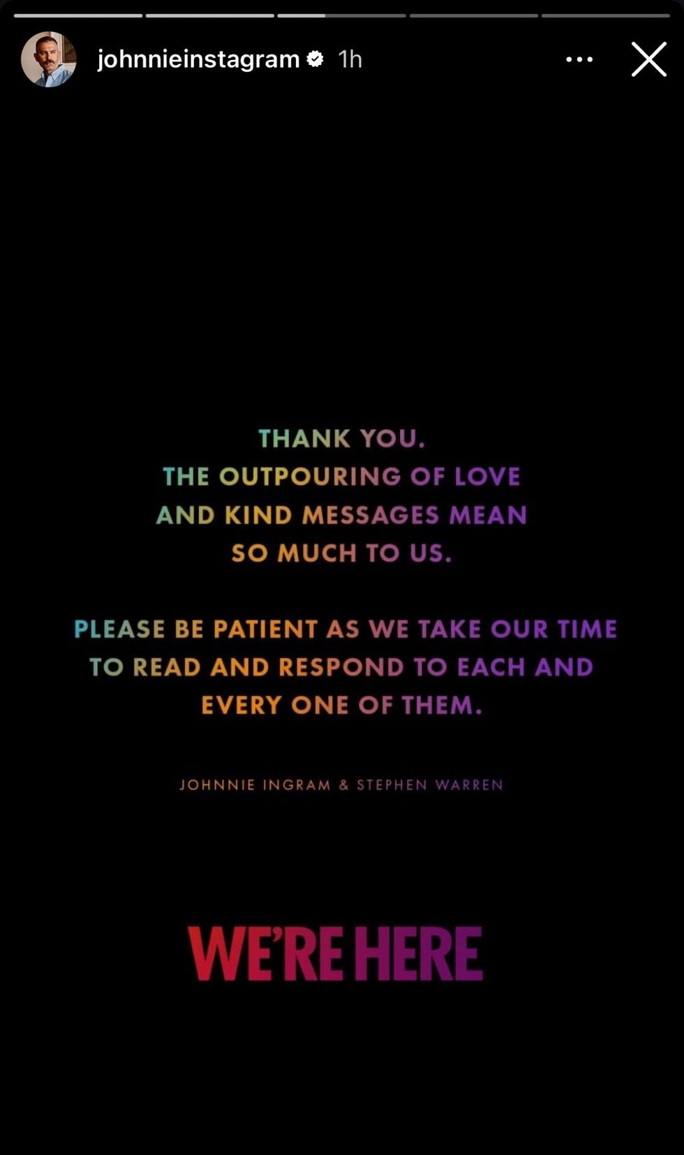 Johnnie Ingram and Stephen Warren via Instagram story