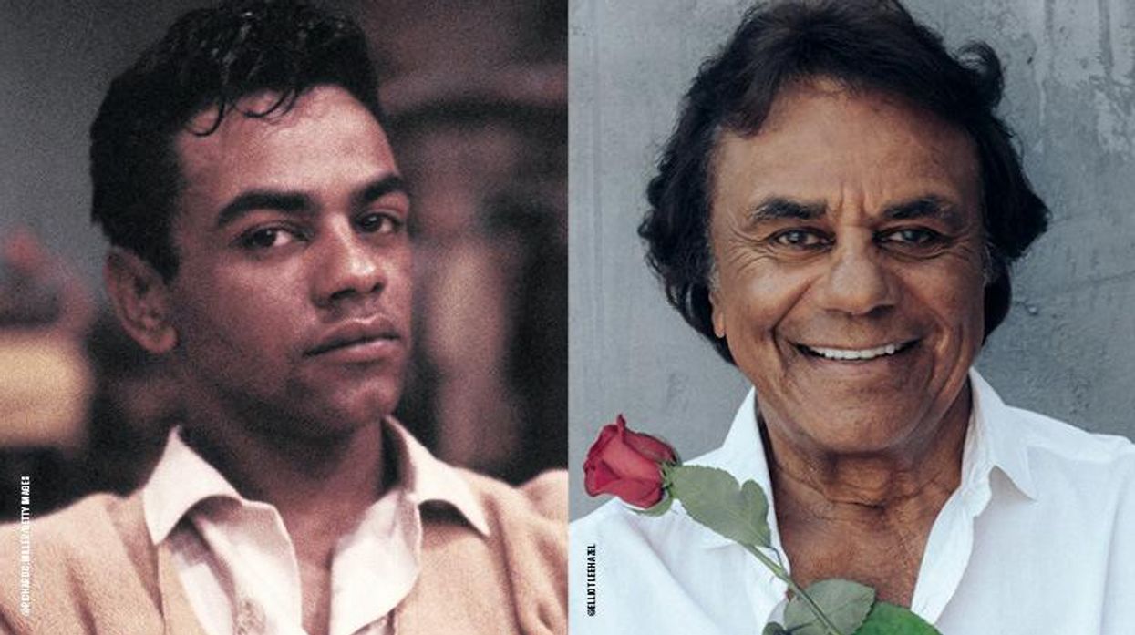 Johnny Mathis in his earlier years and Johnny Mathis today