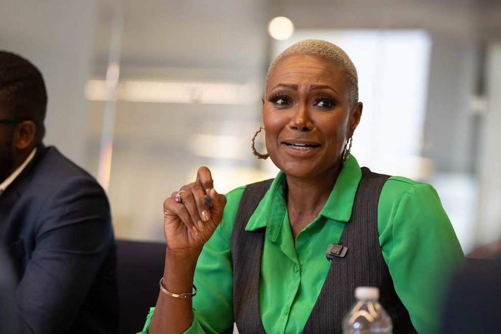 Jolanda Jones speaks during an endorsement screening with the Editorial Board on October 1.