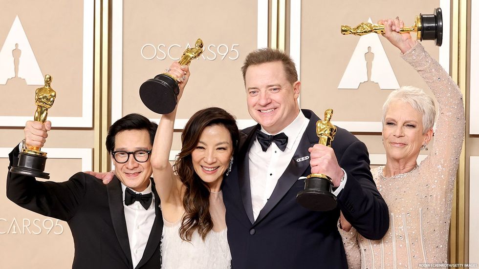 Ke Huy Quan, Jamie Lee Curtis, Brendan Fraser and Michelle Yeoh with their Oscars