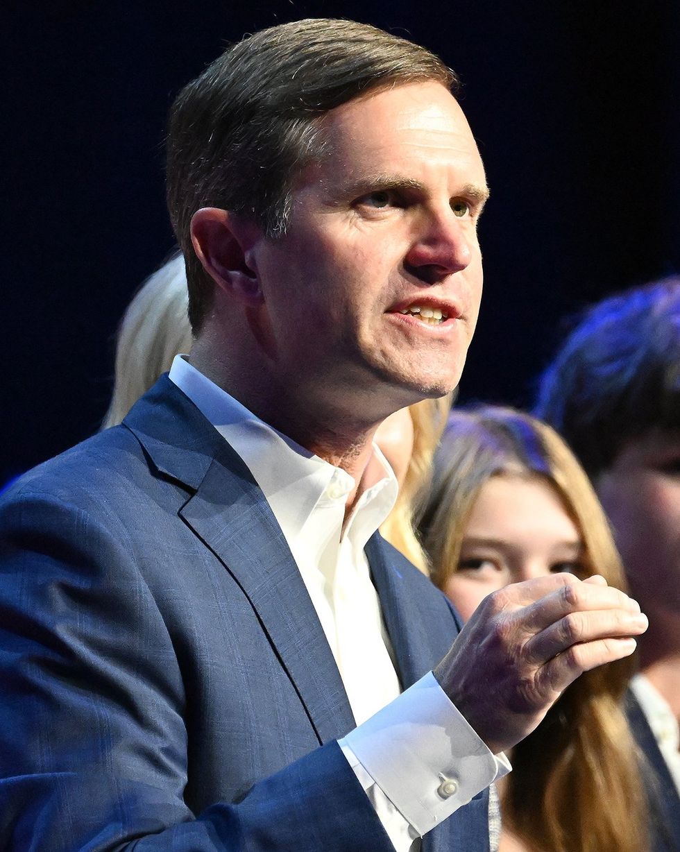 Kentucky incumbent Democratic Governor Andy Beshear delivers victory speech presidential race 2024 vice president picks LGBTQ records list photo gallery