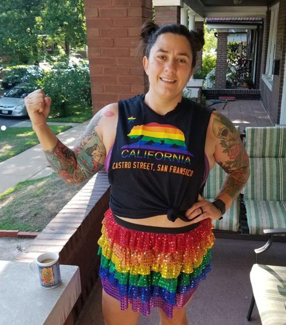 Keyne Quiroga-Anania, member of CrossFit Ready to Live in St. Louis, Missouri, before a Pride WOD.