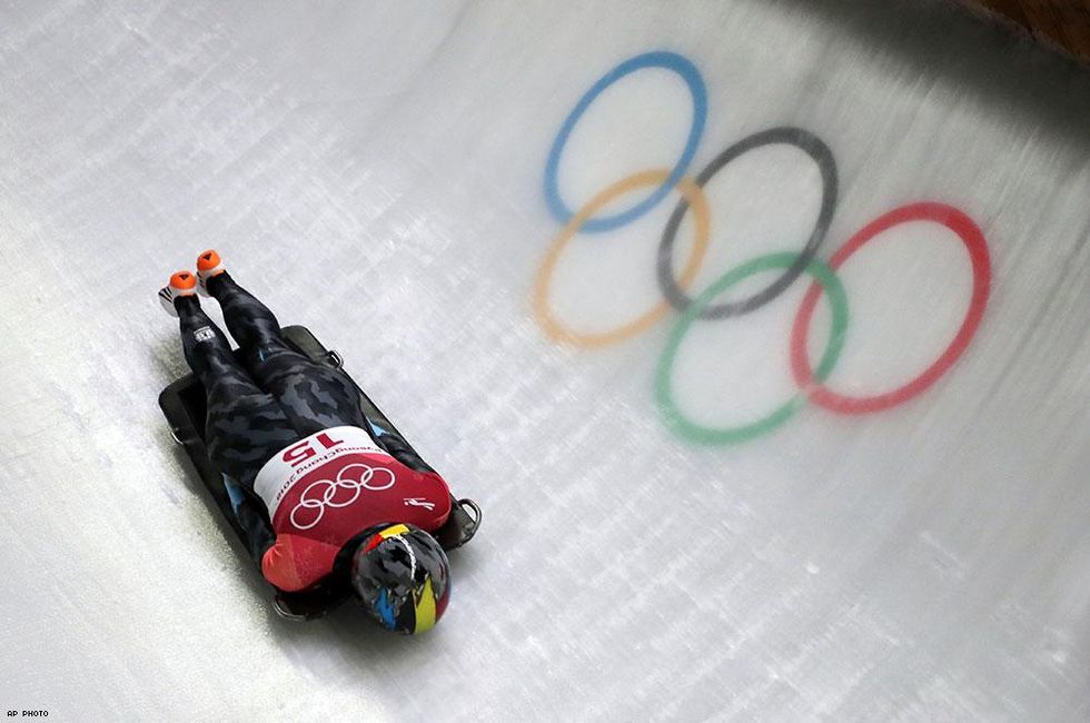 Kim Meylemans of Belgium takes a curve on her second run during the women's skeleton competition
