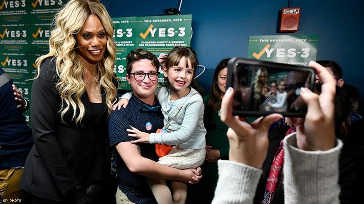 Laverne Cox with special guests in support of Yes on 3 in Boston.