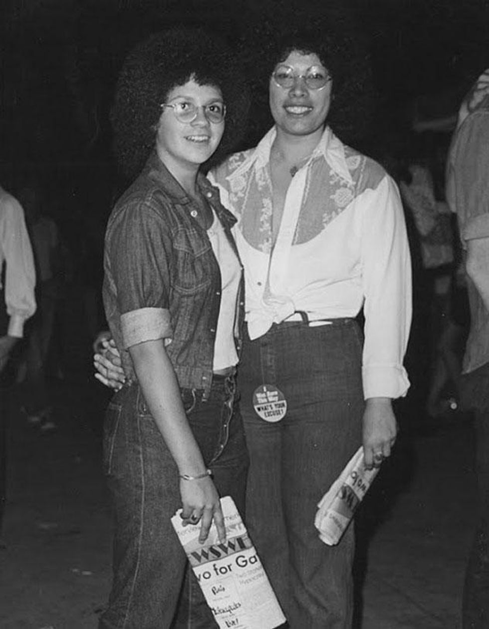 Lesbian couple at the festival following the Los Angeles Christopher Street West pride parade, 1975