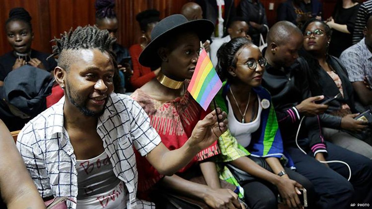 LGBT activists and supporters attend a Kenyan court ruling on whether to decriminalize same sex relationships