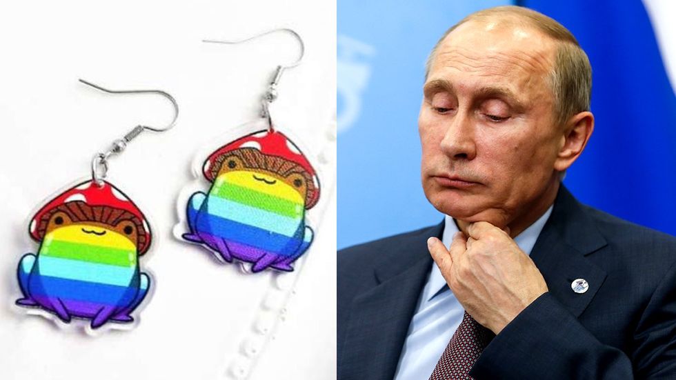 LGBTQ flag illegal extremist propaganda Rainbow Frog Earrings Russian leader Vladimir Putin