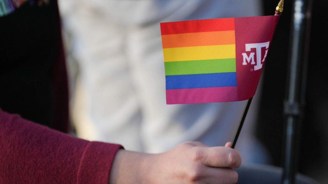 lgbtq pride flag on texas a&m flag