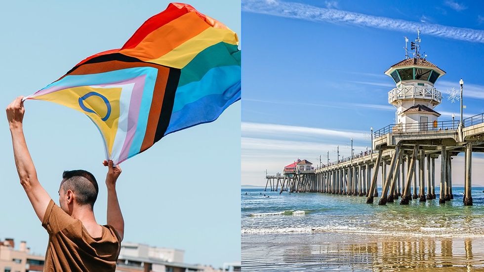 LGBTQ Progress Pride Flag huntington beach pier Orange County CA