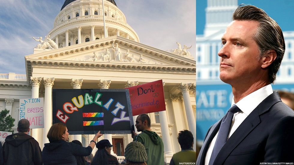 LGBTQ+ rights demonstration and California Gov. Gavin Newsom
