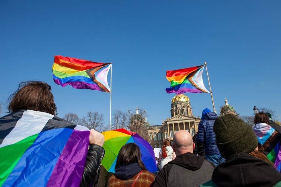 LGBTQ+ rights protest outside Iowa State Capitol