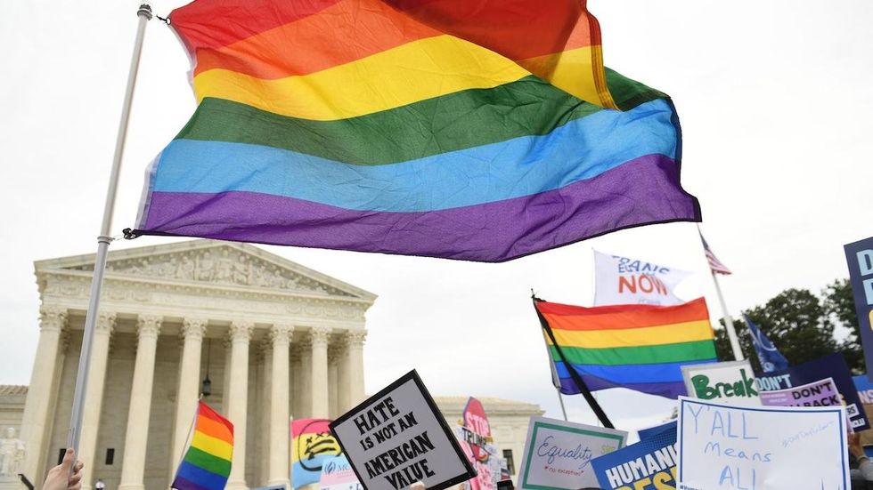 LGBTQ+ rights protest outside of supreme court