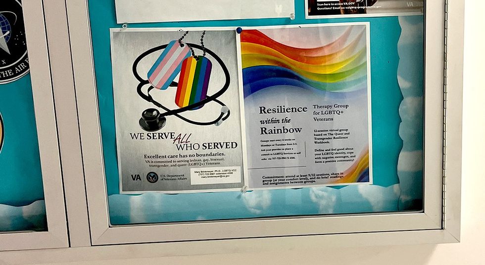LGBTQ supportive fliers in display case