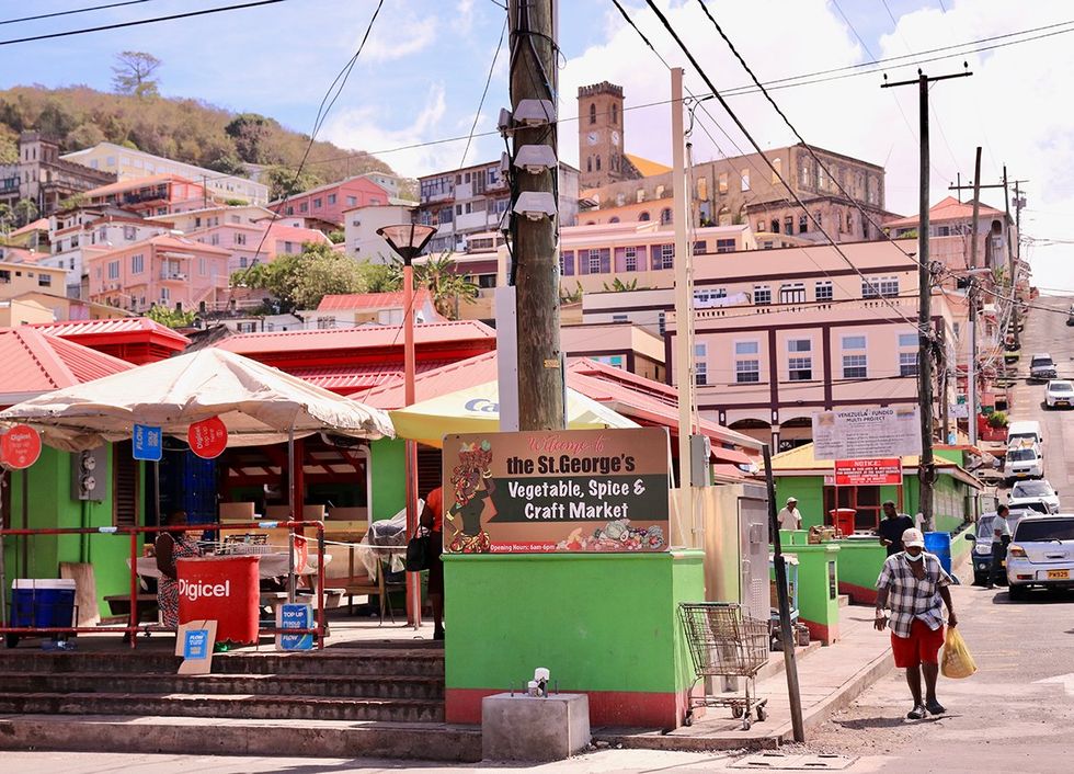 Local streets and buildings on the island of St Georges, capital of Grenada