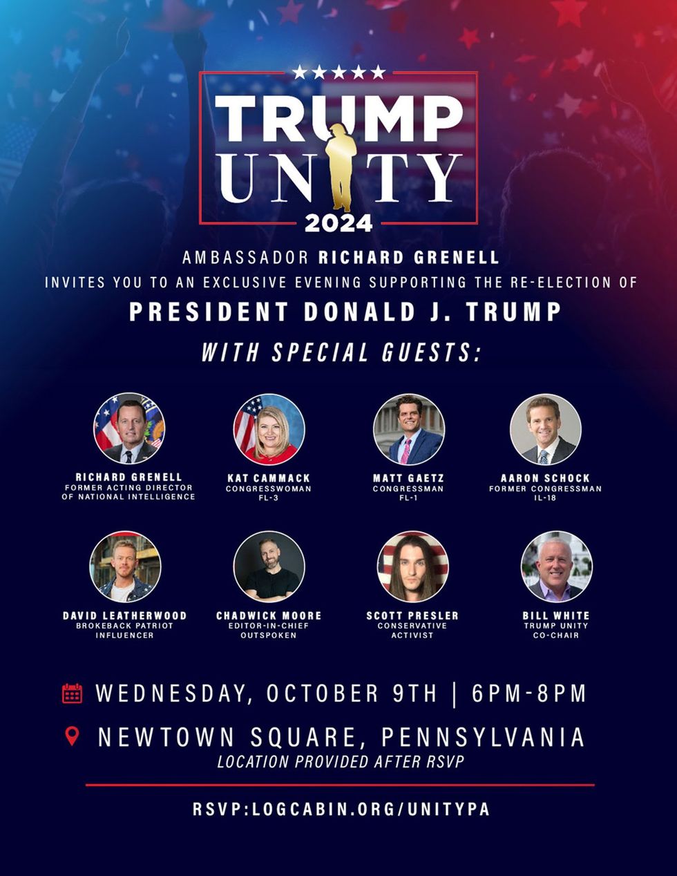 Log Cabin Republicans Trump Unity Newtown Square event flier