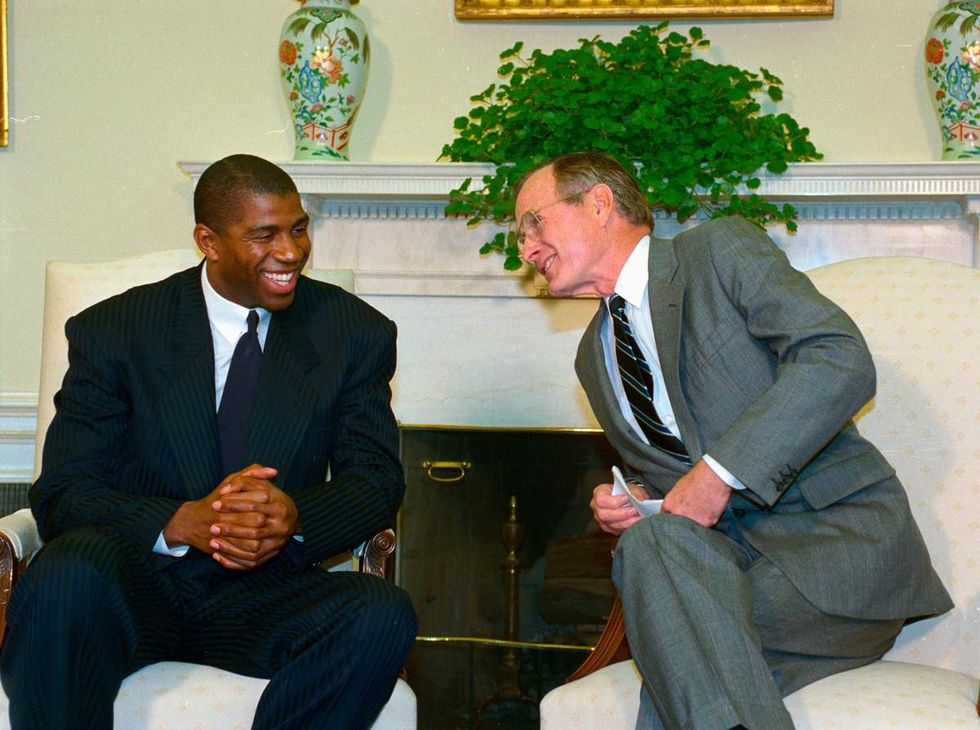 Magic Johnson and George Bush Senior