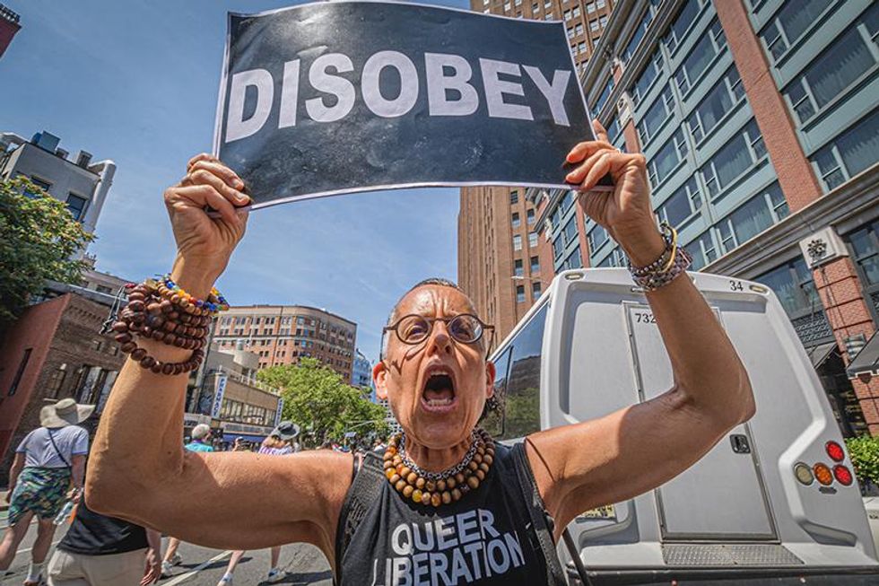 Marcher at the Reclaim Pride Coalition's (RPC) fourth annual Queer Liberation March on June 26, 2022