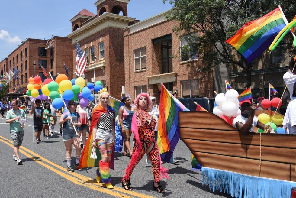 Marchers and floats in the first Annapolis Pride parade