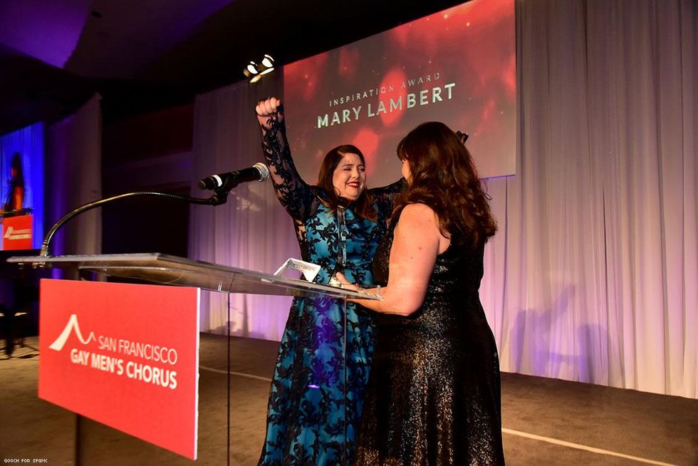 Mary Lambert hugging mom Mary Kay Lambert.