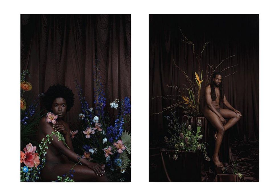 Maurice Harris Left: I'll take my flowers while I can smell them thank you, 2019 Right: Self-managing divah Ill create my own thrown, 2019 \u00a9Maurice Harris / Photograph: Courtesy of the artist