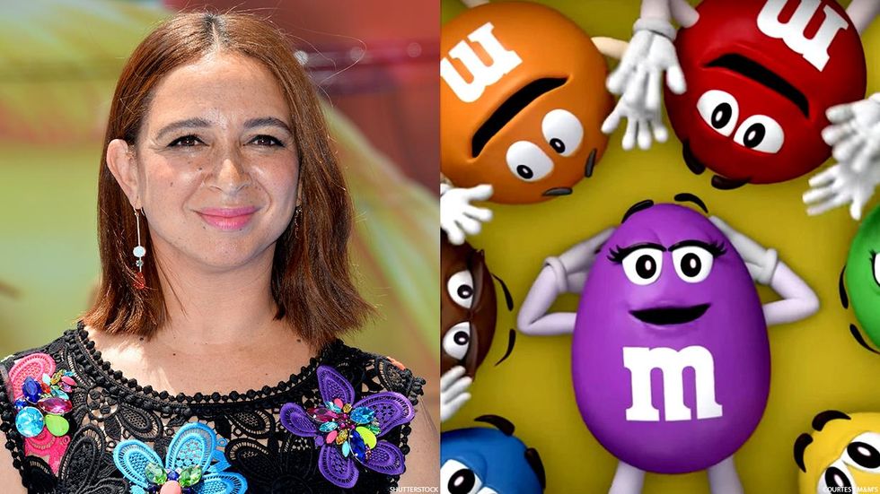 Maya Rudolph (left) and a purple M&M on the right