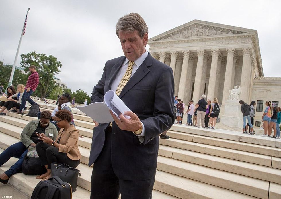 Michael Farris, CEO of the Alliance Defending Freedom, reads the decision in front of the Supreme Court.
