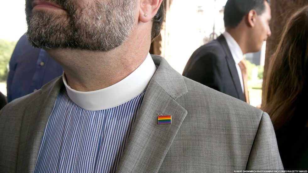 Minister with Pride flag pin