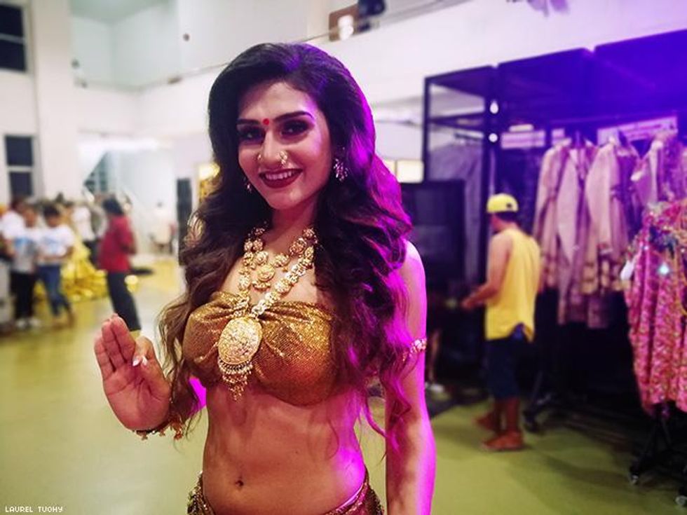 Miss India Veena Sendra in her national costume backstage