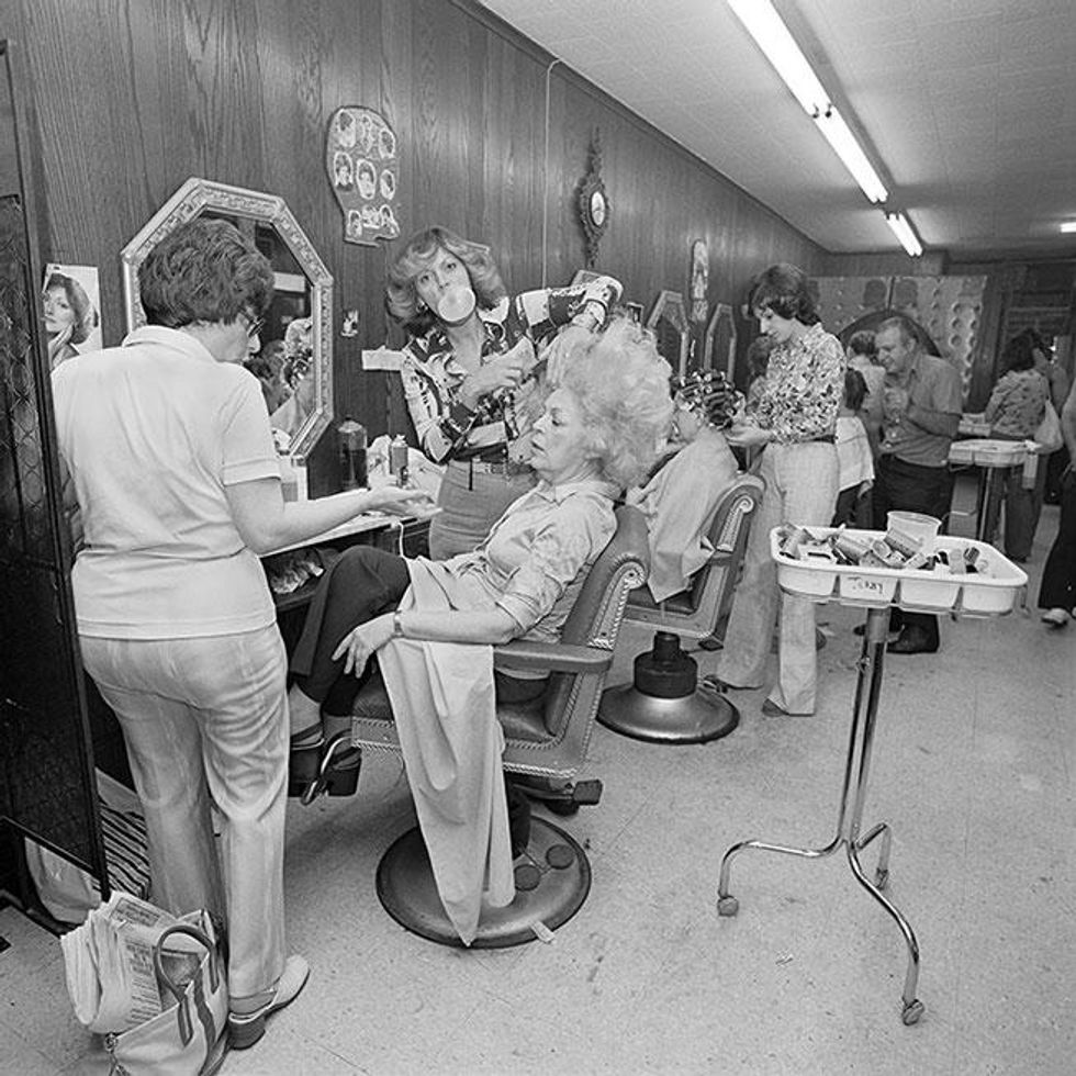 Mom Getting her hair Teased at Besame Beauty Salon, North Massapequa, NY. June 1979
