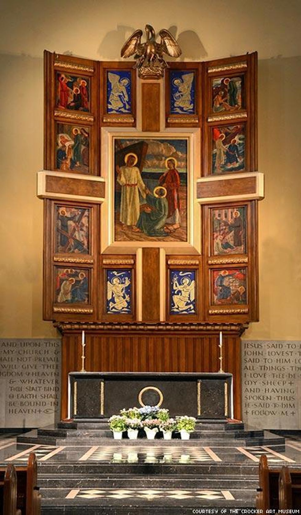 Monterey Guild, Reredos featuring scenes of Saint Peter, St. Peter\u2019s Catholic Church, Kansas City, Missouri. Photograph by David Shaughnessy, courtesy of Diocese of Kansas City-St. Joseph archives