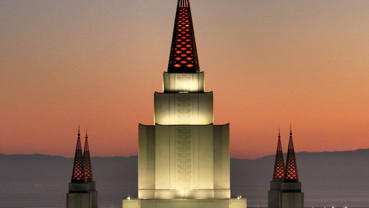 mormon temple at sunset