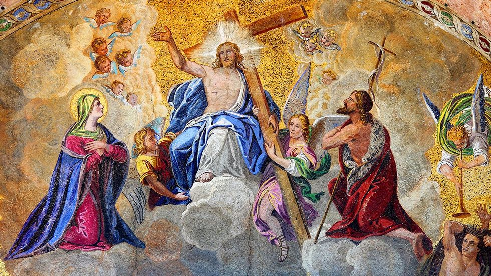 Mosaic Saint Mark Basilica Venice Italy depicting Ascension of Jesus Christ to heaven angels saints