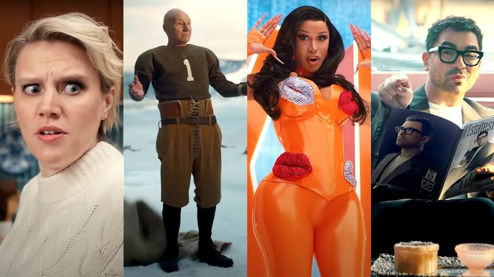 Most Queer Superbowl commercials 2024 Kate McKinnon Sir Patrick Stewart Cardi B Dan Levy