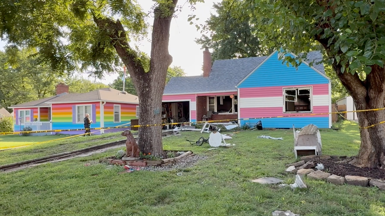 Mott House, which is decorated in the colors of the Trans Pride flag
