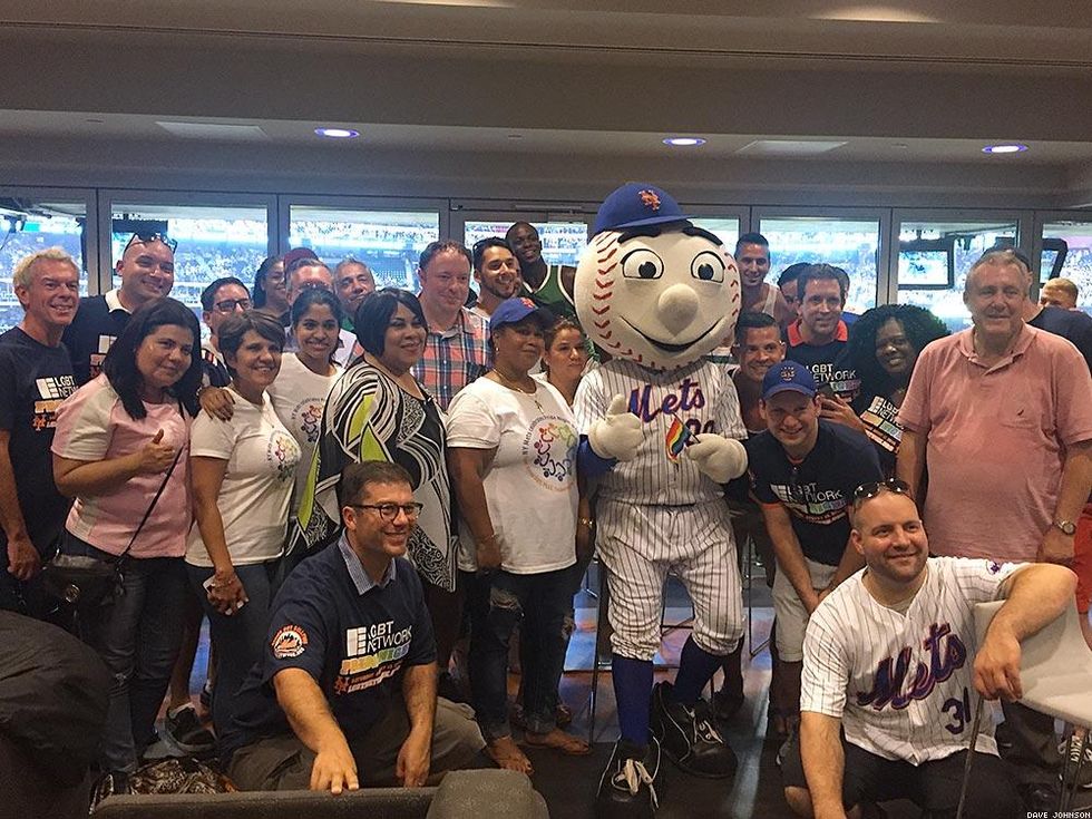 Mr. Met makes new friends.