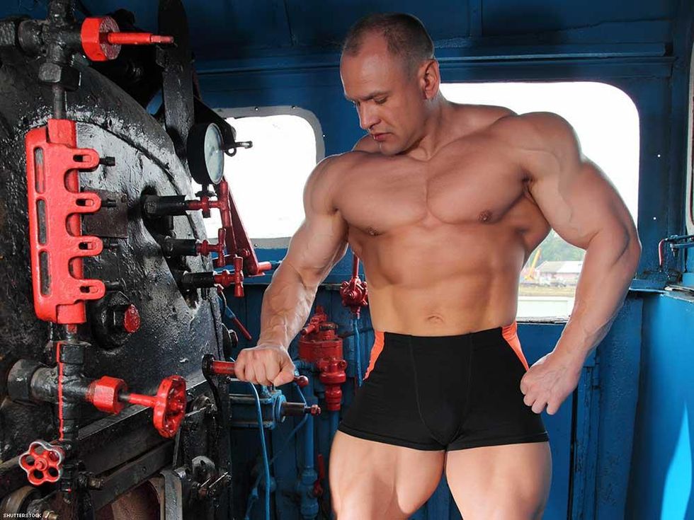 muscle man in ship mechanical area