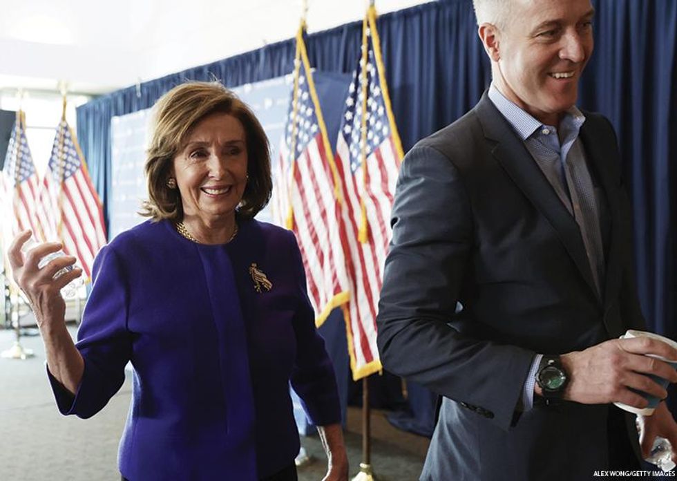 Nancy Pelosi (l); Sean Patrick Maloney (r)