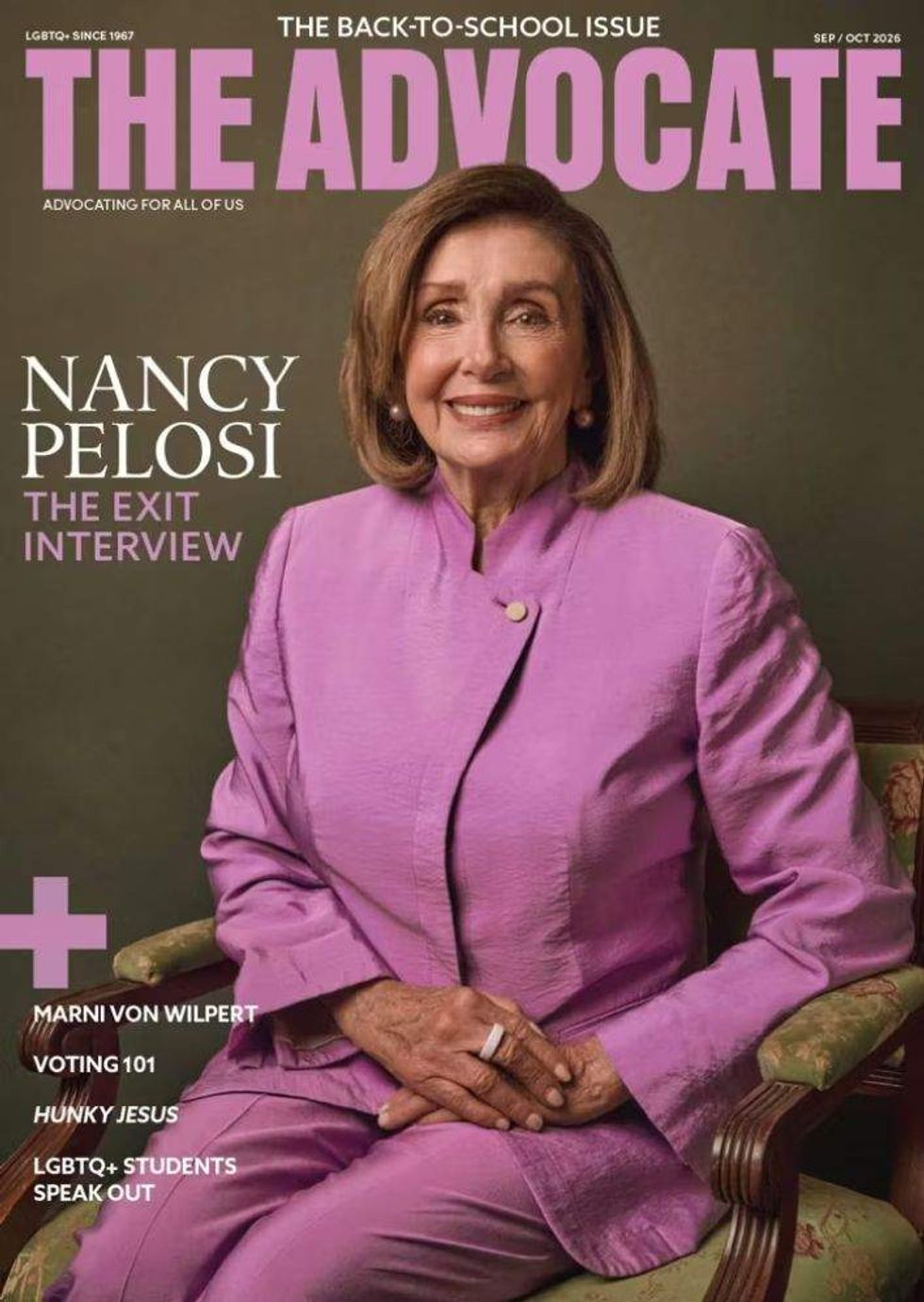 Nancy Pelosi photographed for The Advocate's September-October cover.