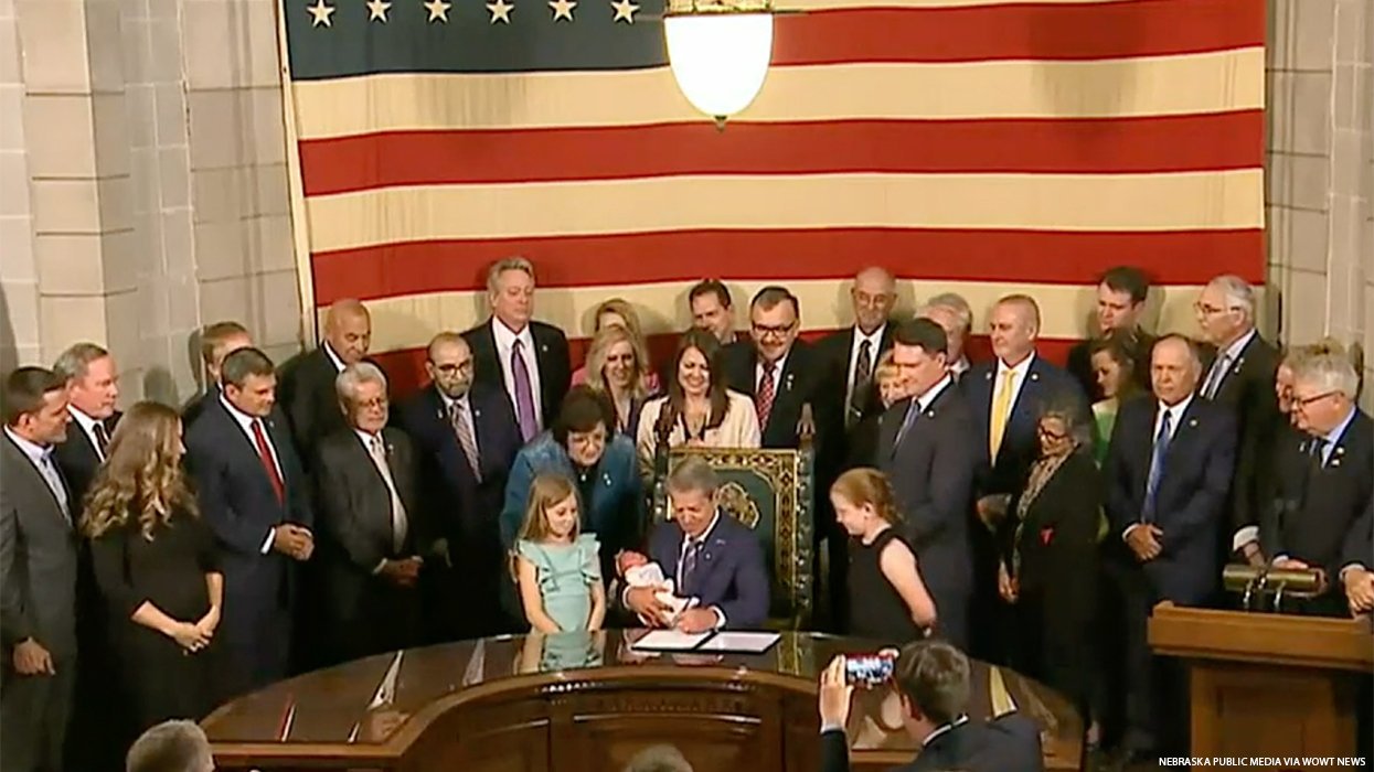 Nebraska Gov. Jim Pillen at the signing ceremony