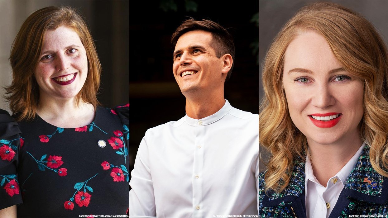 Nebraska Sens. Machaela Cavanaugh, John Fredrickson, and Megan Hunt