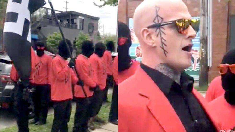 Neo Nazis with a swastika flag led by Christopher Pohlhaus