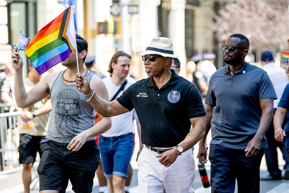 New York City Mayor Eric Adams marches during the New York City Pride Parade on June 26, 2022